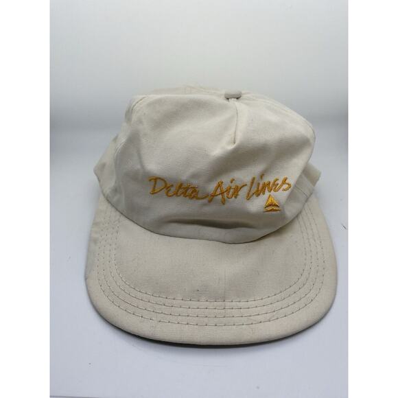 Vintage Delta Air Lines Logo Men White Mesh Back Strap Back Cap Hat Made USA - Picture 1 of 6